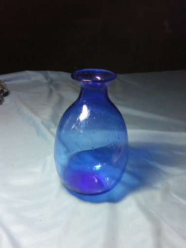 Cobalt blue glass vase with bubble inclusions