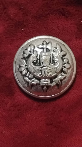 Metal shank button with heraldic crest design