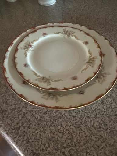 Porcelain dinnerware set with gold trim and floral pattern by Harmony House