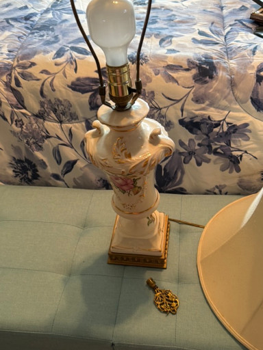 Porcelain table lamp with hand-painted floral decoration and gilt accents