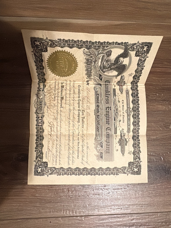 Stock certificate from the Kennebec Electric Company