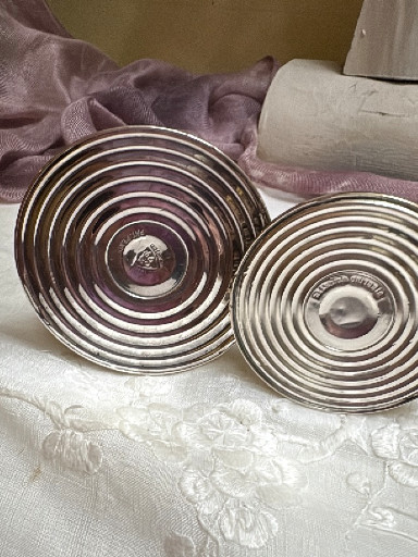 Sterling silver weighted candlestick holders with concentric circle design by Duchin Creation