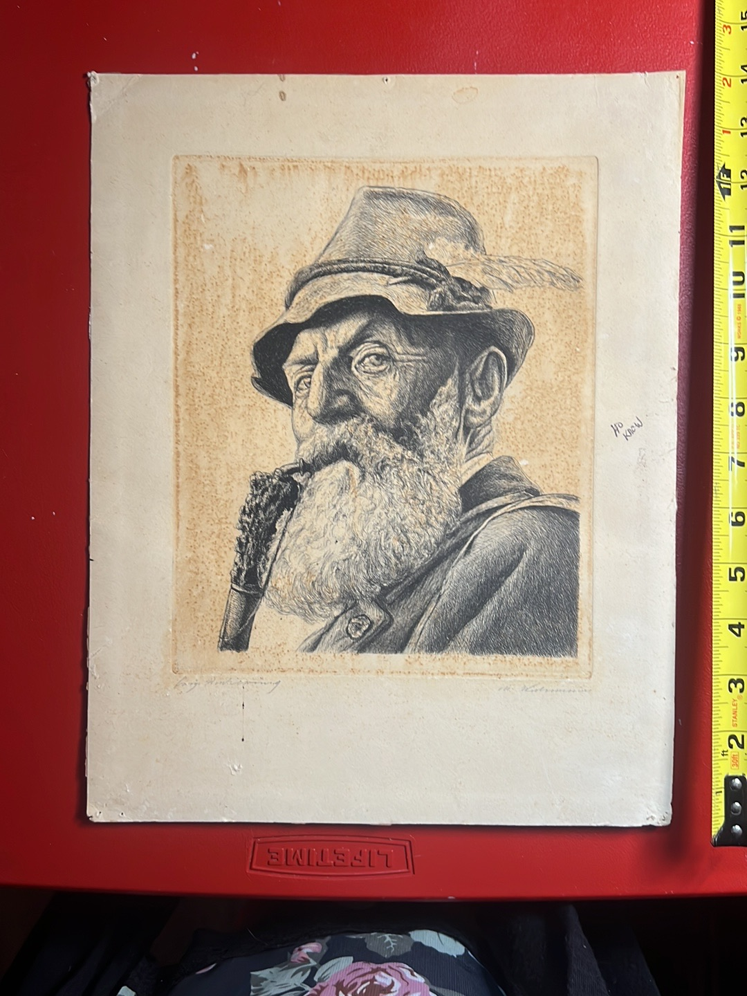 Graphite drawing titled 'Portrait of an Elderly Man with Pipe' by Max Windnman