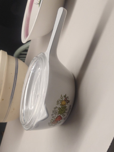 Ceramic cookware skillet from Corning Ware 'Spice of Life' pattern featuring 'Le Persil' (parsley) design