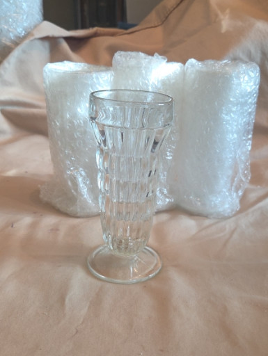 Set of 4 pressed glass footed parfait glasses, likely 'Windsor' pattern by Jeannette Glass Company