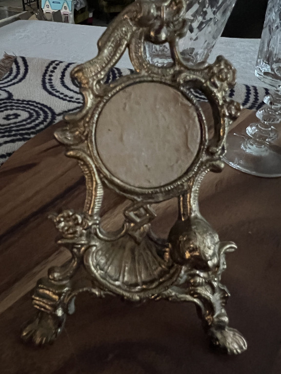 Brass pocket watch display easel in Art Nouveau style