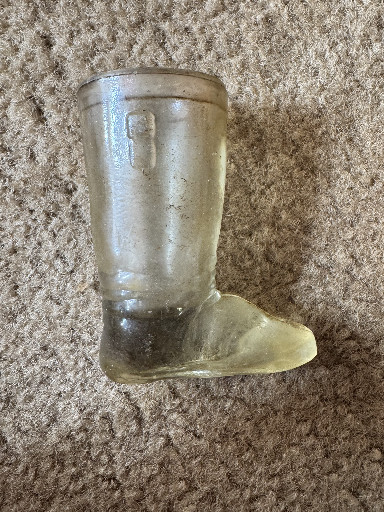 Pressed glass boot-shaped shot glass or toothpick holder