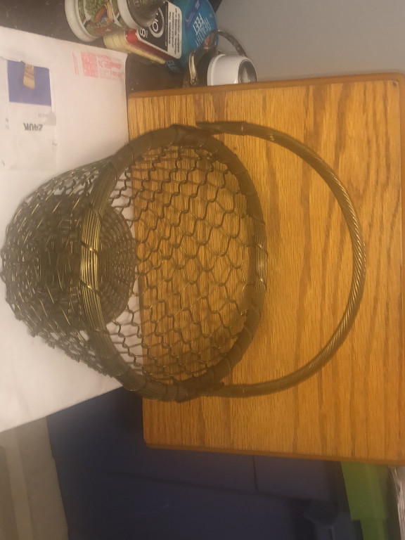 Brass woven wire basket with handle