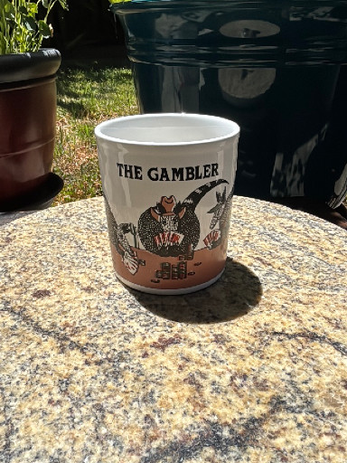 Ceramic mug titled 'The Gambler' by Kiln Craft England