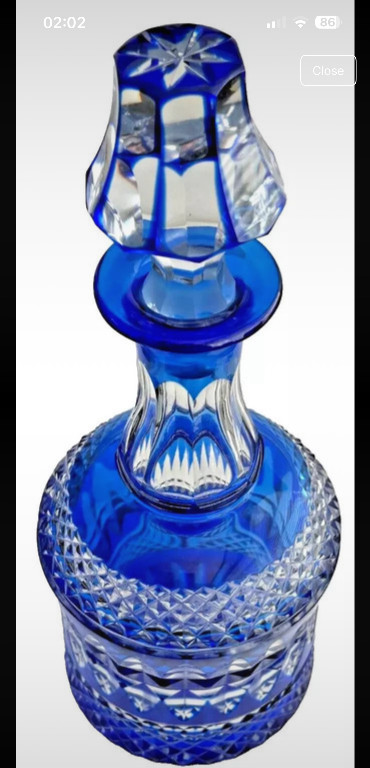 Bohemian cut crystal decanter in cobalt blue