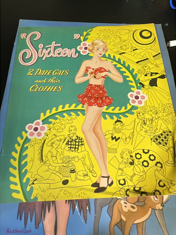 Vintage paper doll book titled 'Sixteen 2 Date Gals and Their Clothes' by Whitman Publishing
