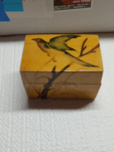 Hand-painted wooden trinket box with bird on branch design, Chinese folk art