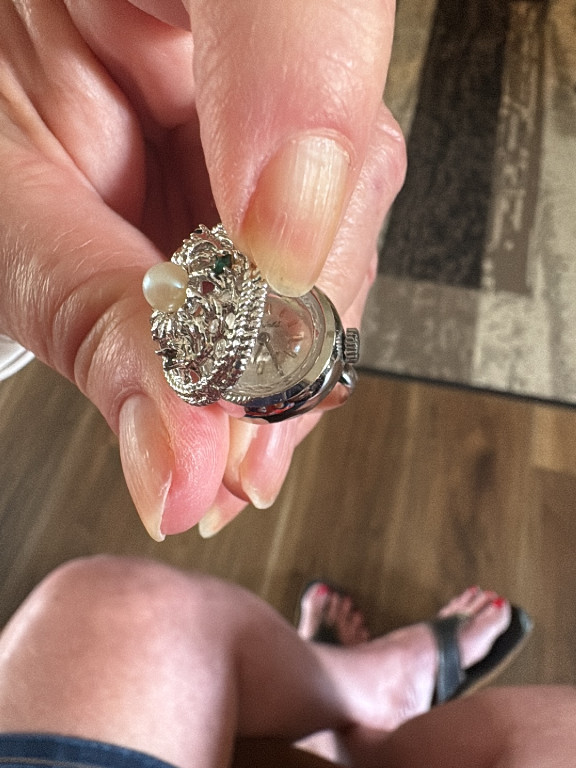 Sterling silver Art Deco-style jaguar ring watch with marcasite stones and red gemstone eyes