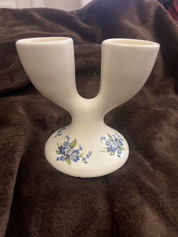 Porcelain double egg cup with forget-me-not floral decoration by Gloucester England