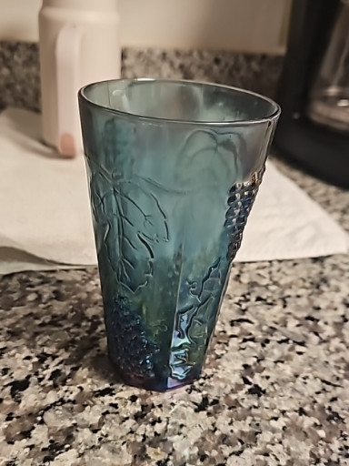 Set of 4 carnival glass tumblers with embossed grape and leaf pattern by Indiana Glass