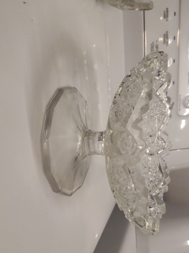 Pressed glass footed compote or cake stand with hobstar and diamond cut pattern