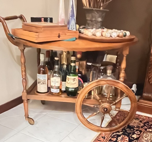 Carrello bar in legno con ruote stile Mid-Century francese