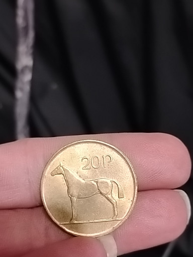 Irish nickel-bronze 20 pence coin featuring a horse