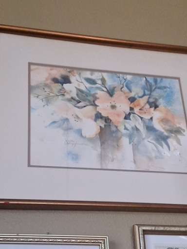 Watercolor floral print featuring soft pink and blue flowers
