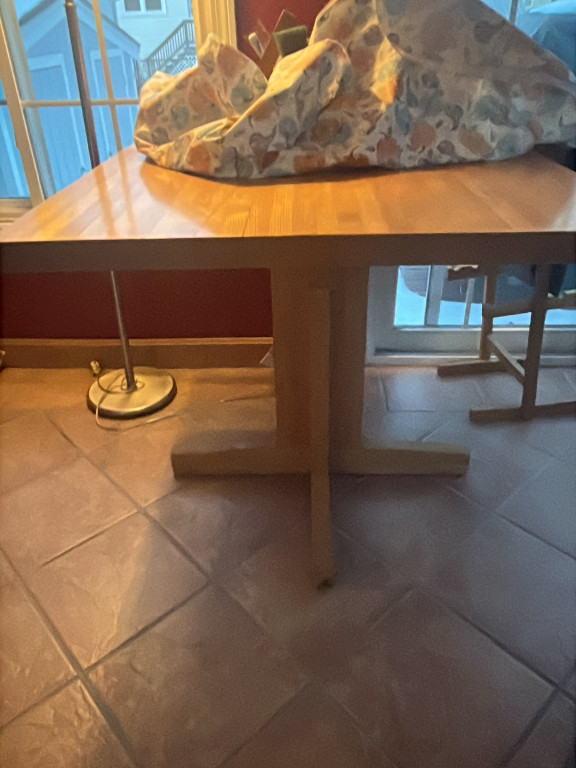 Solid oak trestle dining table in mid-century Scandinavian style