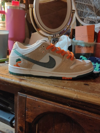 Nike SB Dunk Low 'Jarritos' sneaker in ivory, tan, and orange colorway