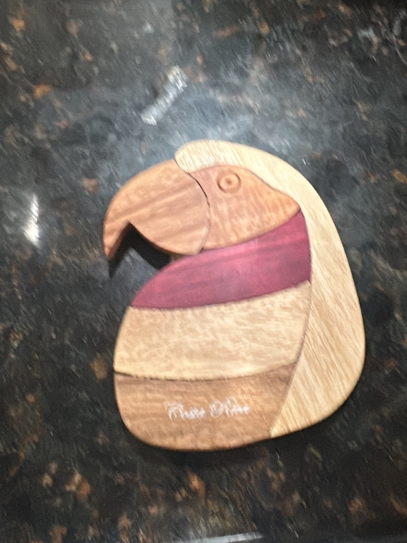 Wood intarsia parrot puzzle box