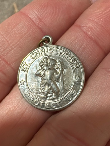 Sterling silver St. Christopher medal with 'Protect Us' inscription