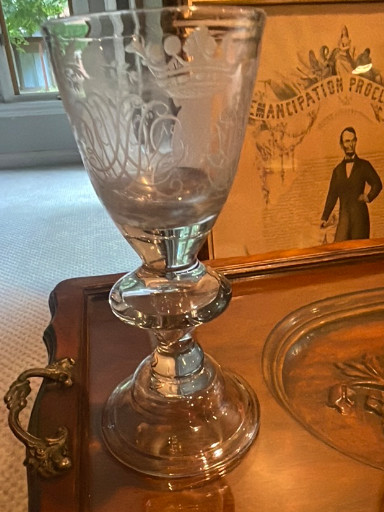 18th century engraved glass goblet with nobility coat of arms, likely German or Dutch origin