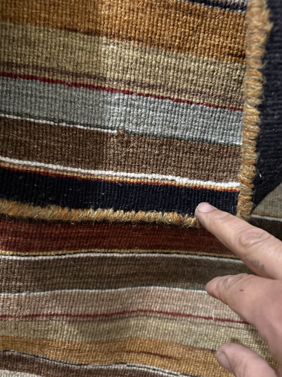Hand-knotted wool Gabbeh style rug with striped pattern