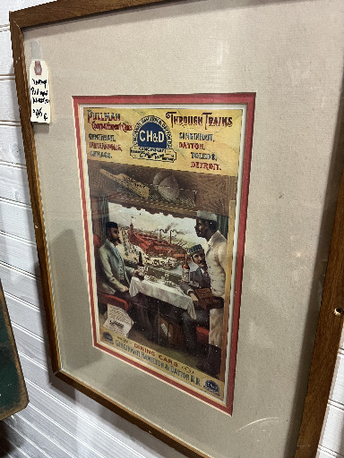 Reproduction of vintage advertising poster titled 'Pullman Compartment Cars and Through Trains' by Cincinnati, Hamilton & Dayton Railway