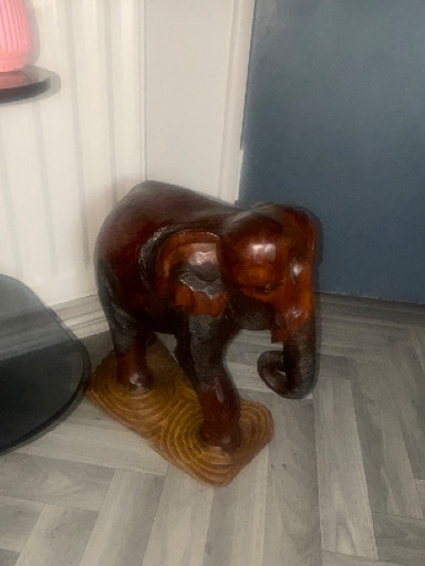 Hand-carved wooden elephant sculpture