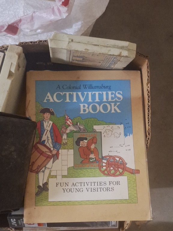 Paper activity book titled 'A Colonial Williamsburg Activities Book' published by Colonial Williamsburg Foundation