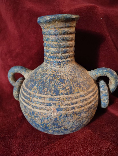 Ceramic two-handled amphora with blue glaze and ribbed decoration, Near Eastern or Amlash style