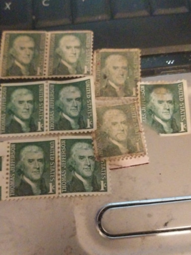 United States 1-cent Thomas Jefferson postage stamps