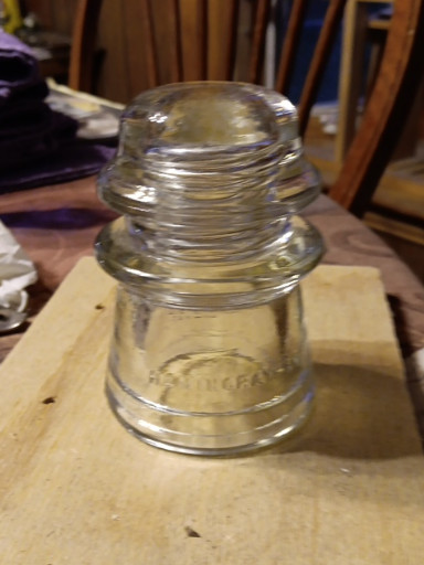 Clear glass telegraph insulator marked 'Hemingray'