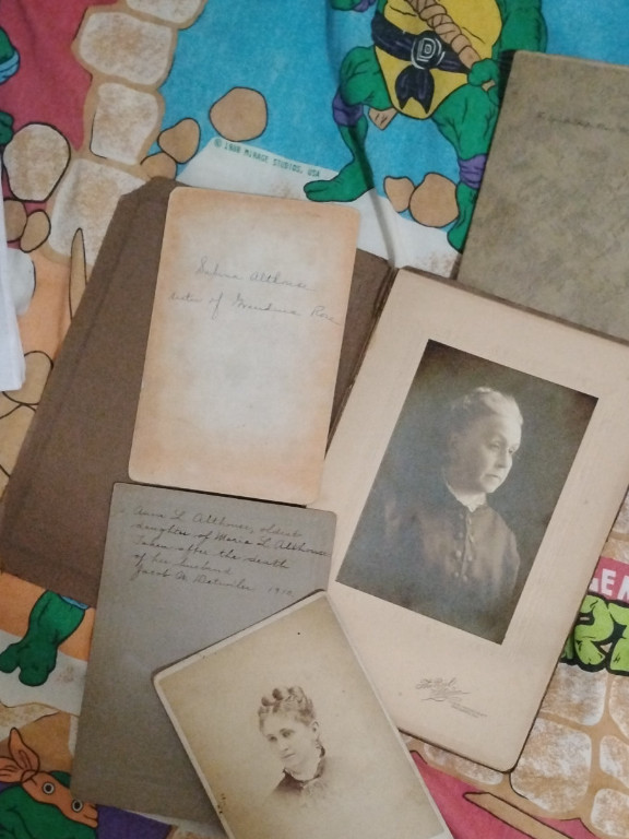 Victorian-era cabinet card photograph collection with family inscriptions