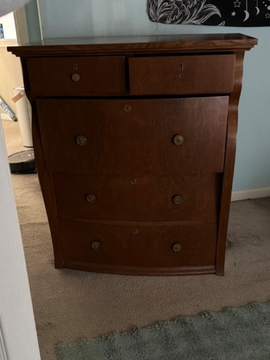 Antique American Empire-style mahogany chest of drawers with matching dresser mirror