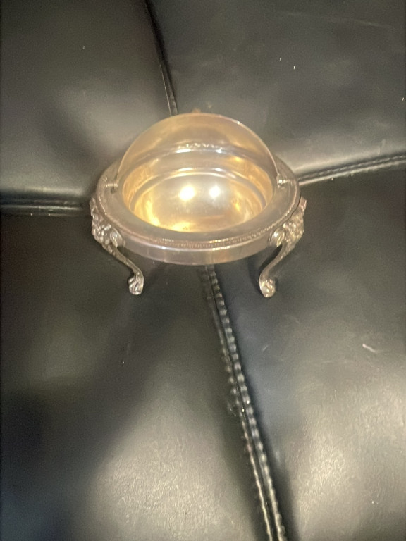Silverplate caviar dish with glass liner
