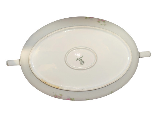 Porcelain oval covered vegetable serving bowl with hand-painted floral decoration, likely Bavarian or German manufacture