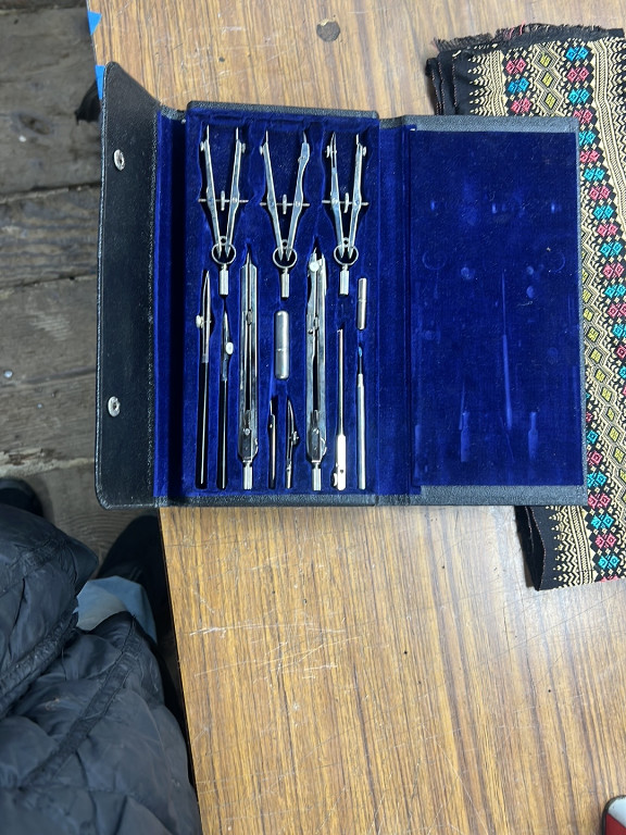 Vintage drafting compass and tool set in original case, made in Germany