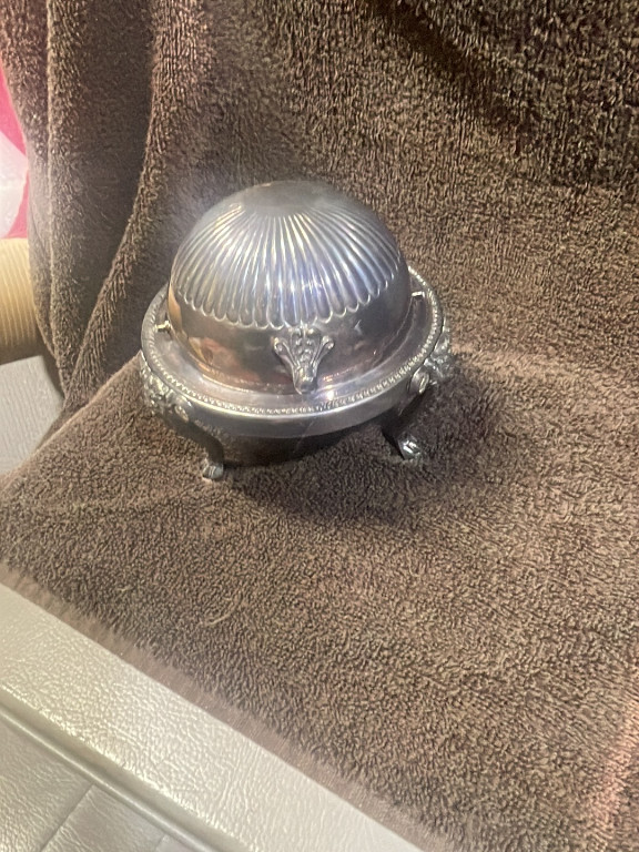 Silver-plated roll top butter or caviar dish by F.B. Rogers Silver Co.