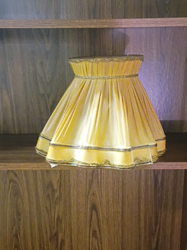Vintage pleated fabric lampshade in yellow with decorative trim
