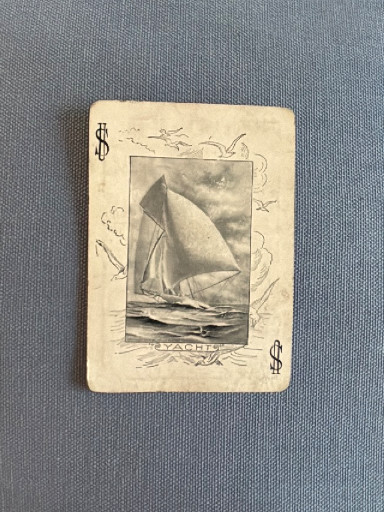 Vintage advertising trade card featuring sailboat 'Mayflower' off Coney Island