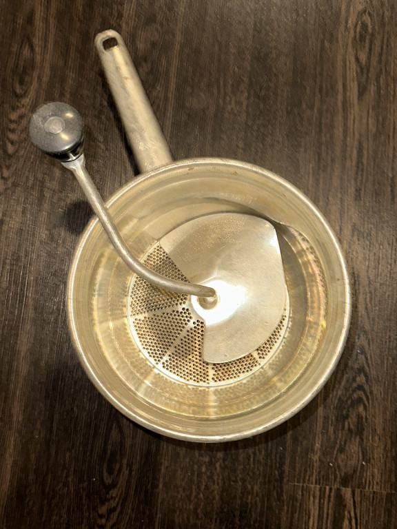 Stainless steel food mill, Foley No. 101