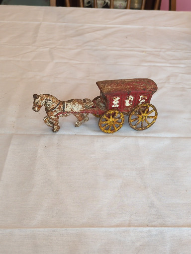Cast iron toy horse-drawn ice wagon, circa early 20th century