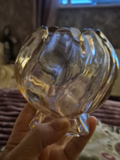 Pressed glass posy bowl or vase with petal design, likely by Bagley