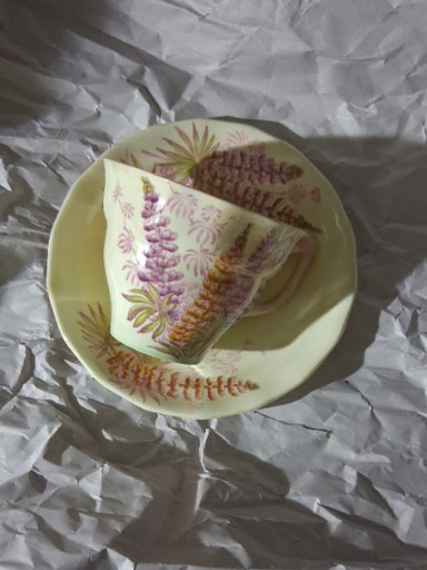 Bone china teacup and saucer with floral decoration by Old Royal