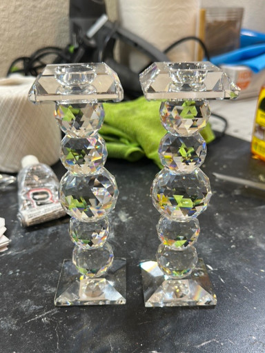 Pair of crystal candlesticks in the style of Swarovski