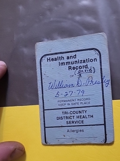 Vintage Health and Immunization Record card dated 6-27-79 issued by Tri-County District Health Service