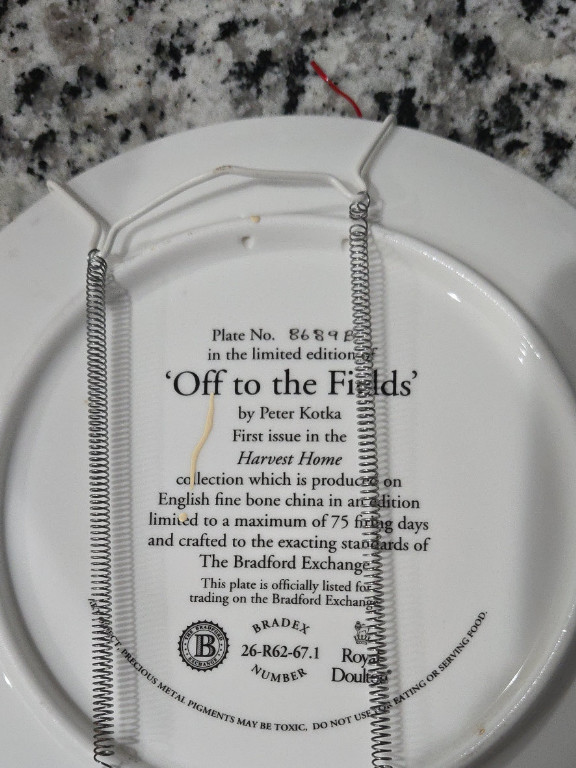 Bone china collector's plate titled 'Off to the Fields' by Peter Kotka from the Harvest Home collection